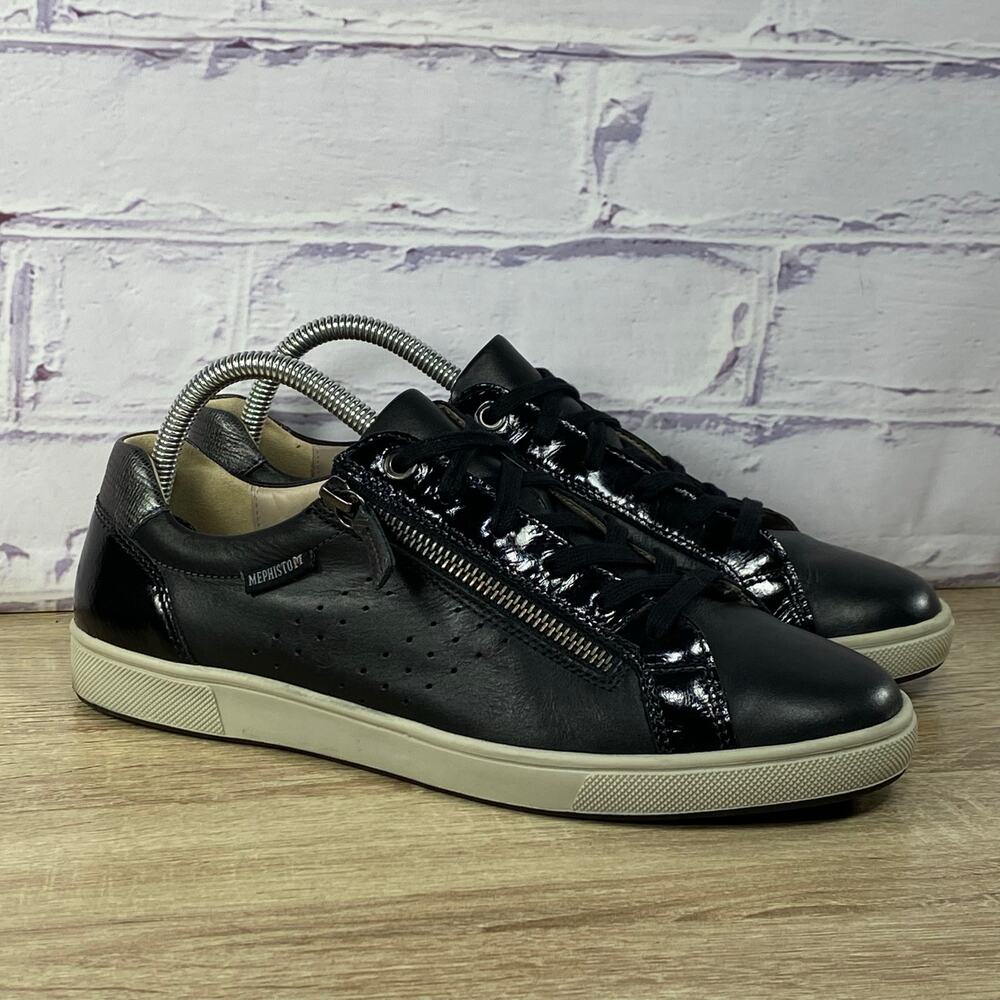Mephisto Nikita Sneakers Women's 9 Black Leather Zip Casual Lace Up Shoes